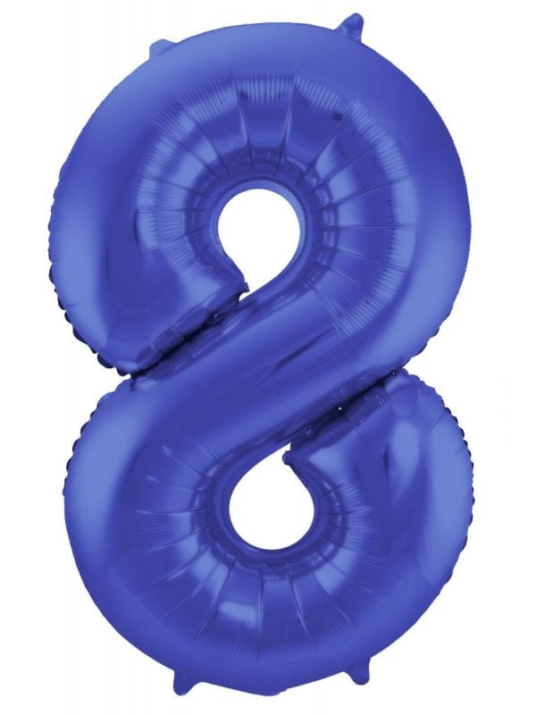 Cijfer 8 metallic blauw folieballon 86cm