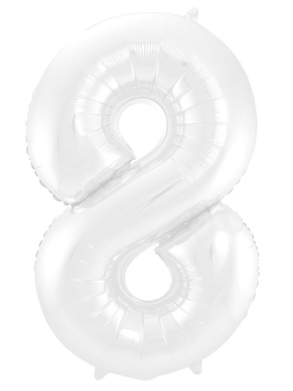 Cijfer 8 metallic wit folieballon 86cm