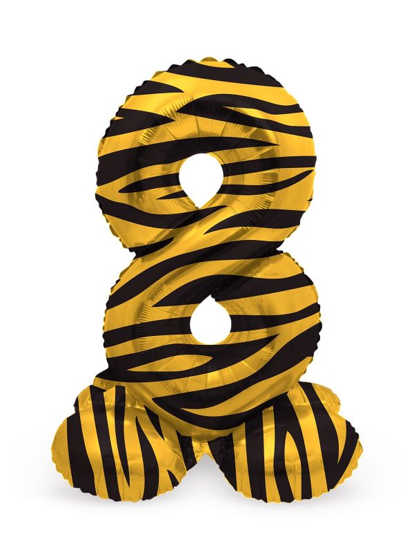 Cijfer 8 Tiger print kleine staande folieballon