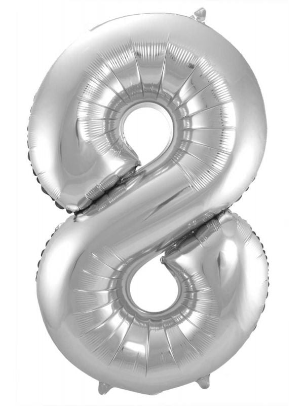 Cijfer 8 zilveren folieballon 86cm