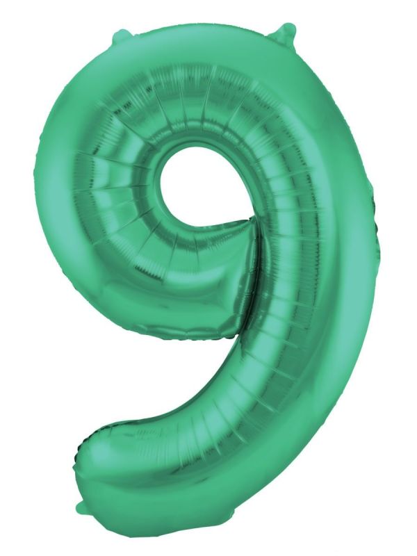 Cijfer 9 metallic groen folieballon 86cm