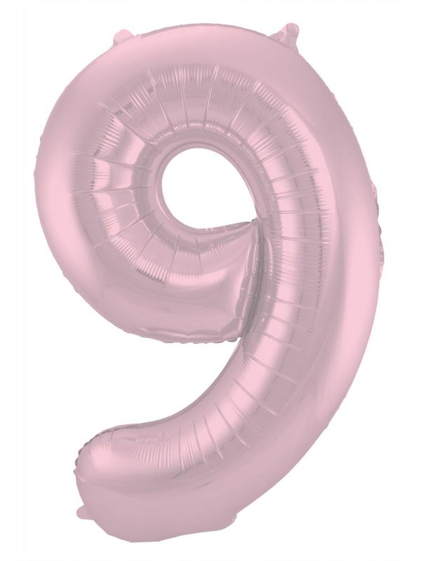 Cijfer 9 pastel roze folieballon 86cm