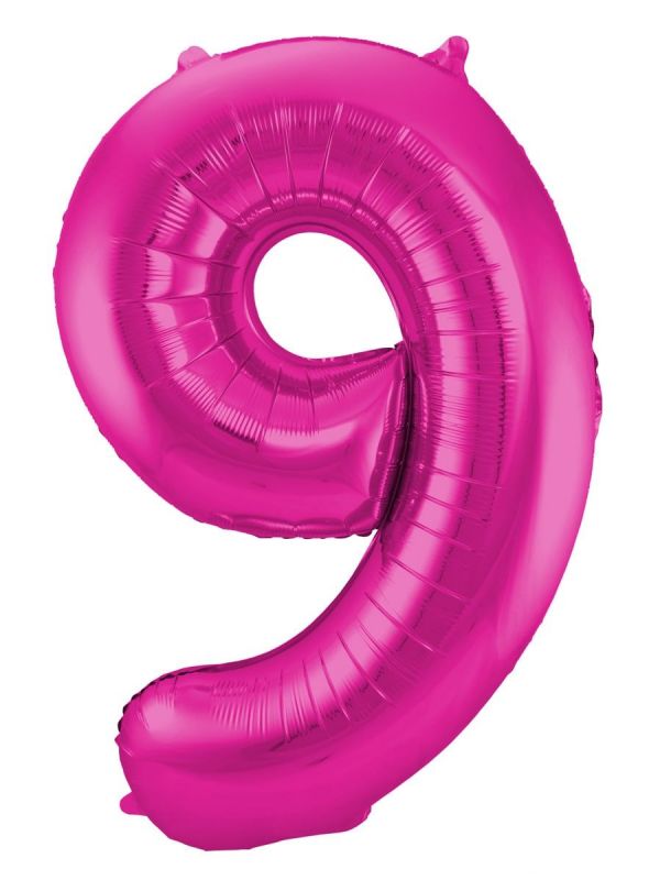 Cijfer 9 roze folieballon 86cm