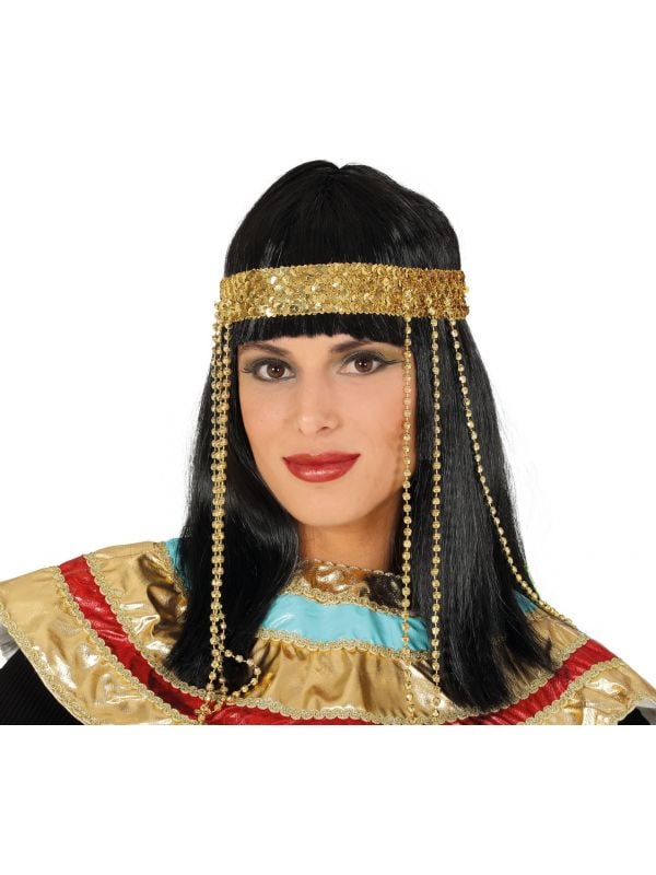 Cleopatra pruik met gouden hoofdband
