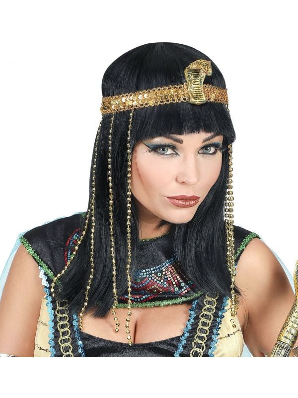 Cleopatra pruik zwart met haarband vrouwen