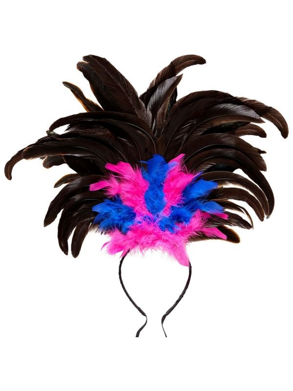 Copacabana haarband blauw roze veren