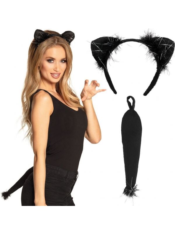 Dames zwarte katten oren met staart