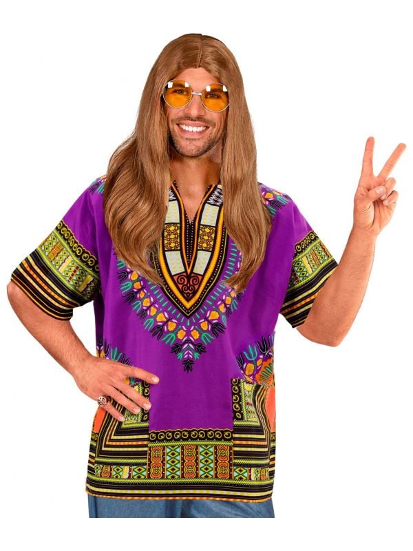 Dashiki hippie shirt heren paars