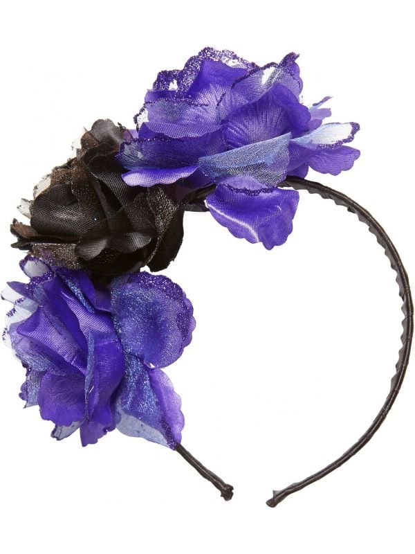 Dia de los muertos hoofdband met paars-zwarte rozen