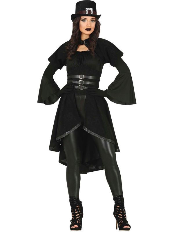 Duistere steampunk gothic kostuum vrouw