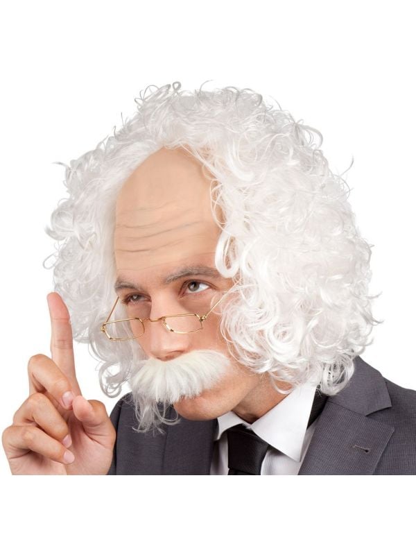 Einstein professor pruik met snor en bril