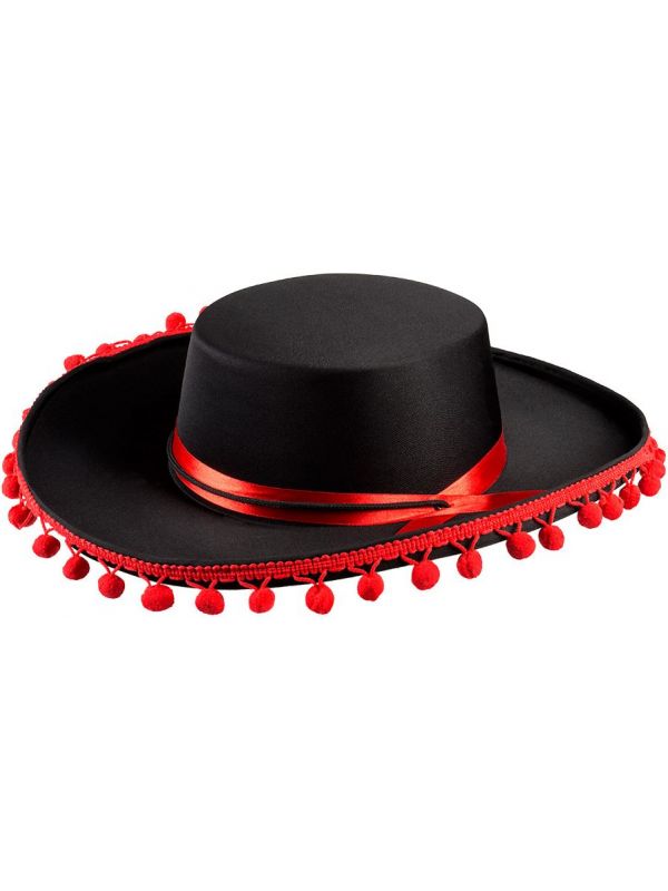 Espagnol hoed zwart rood deuxe