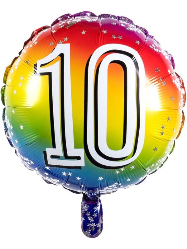 Folieballon cijfer 10 regenboog