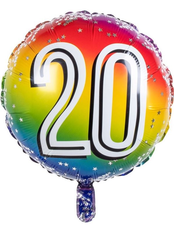 Folieballon cijfer 20 regenboog