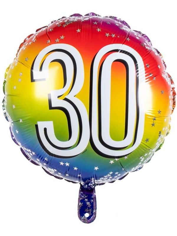 Folieballon cijfer 30 regenboog