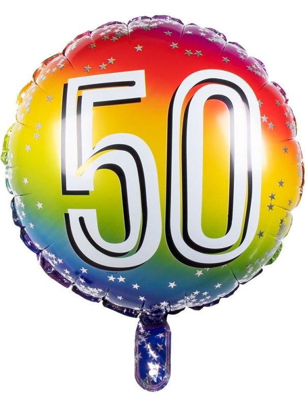 Folieballon cijfer 50 regenboog