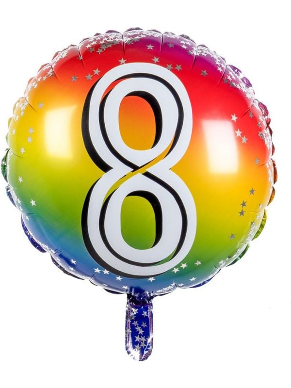 Folieballon cijfer 8 regenboog