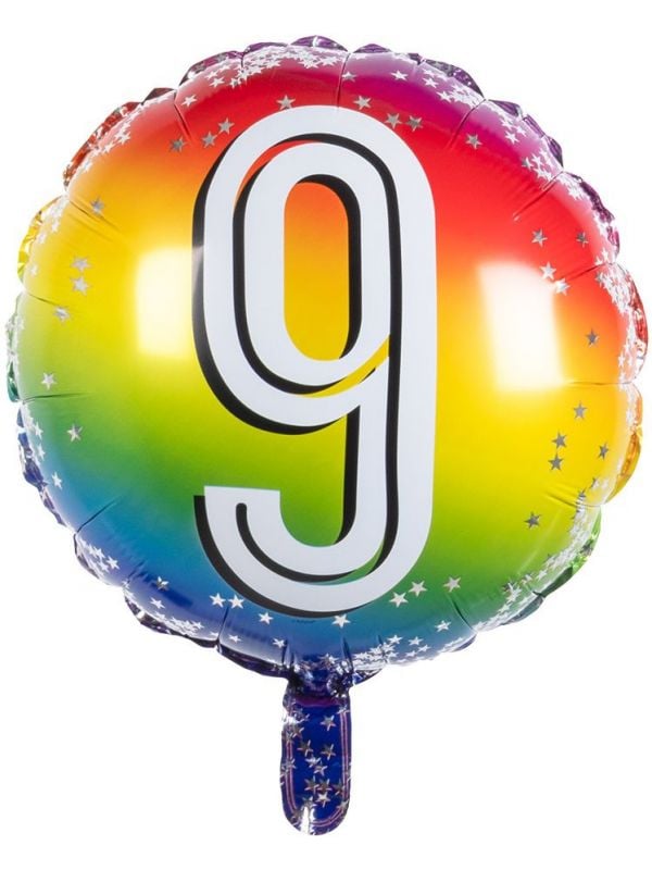 Folieballon cijfer 9 regenboog