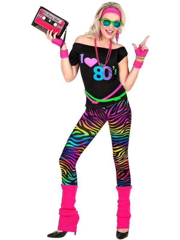 Blind Tactiel gevoel Blij Foute party 80s neon kostuum dames