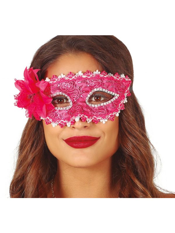 Fuchsia roze oogmasker met kant