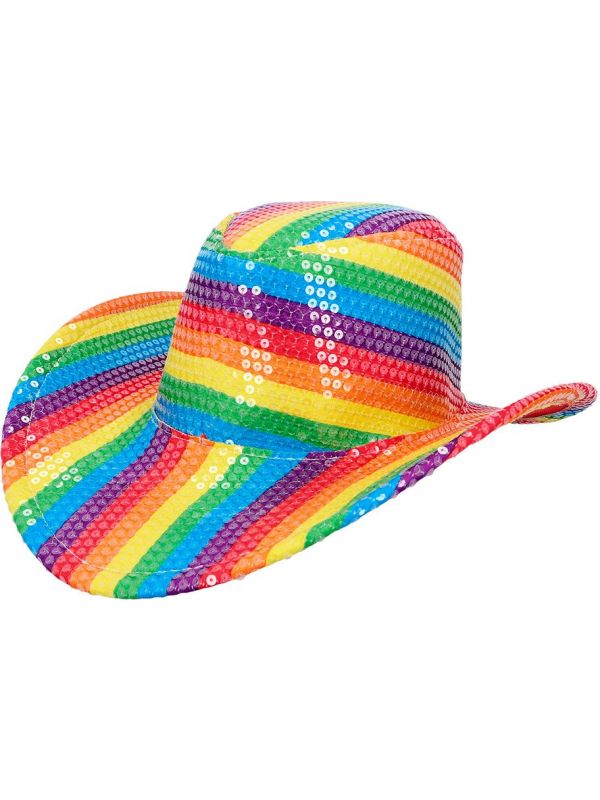 Gay pride pailletten cowboy hoed