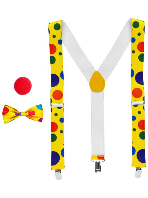 Gele clown met stipjes accessoires setje