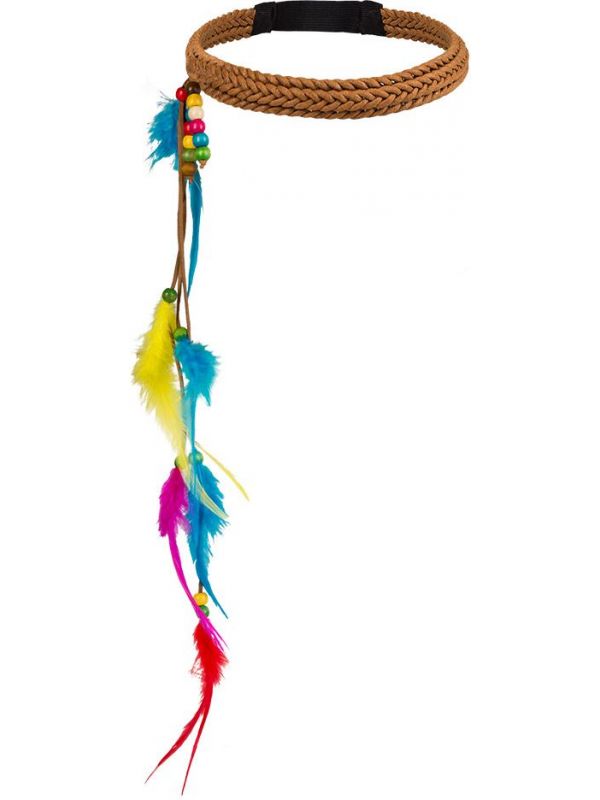 Gevlochten hippie hoofdband met veren