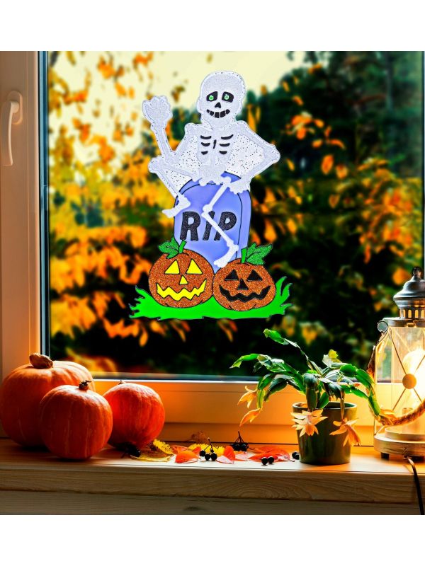 Glitter skelet raam sticker