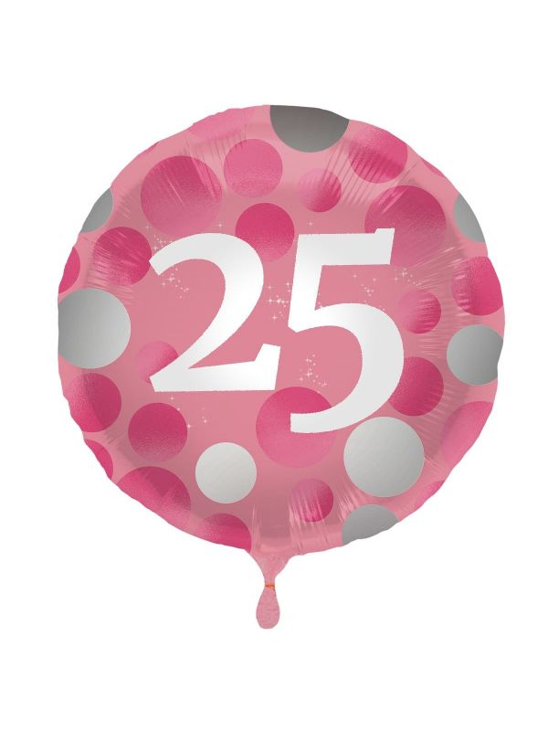Glossy verjaardag 25 folieballon roze