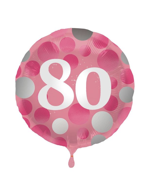 Glossy verjaardag 80 folieballon roze
