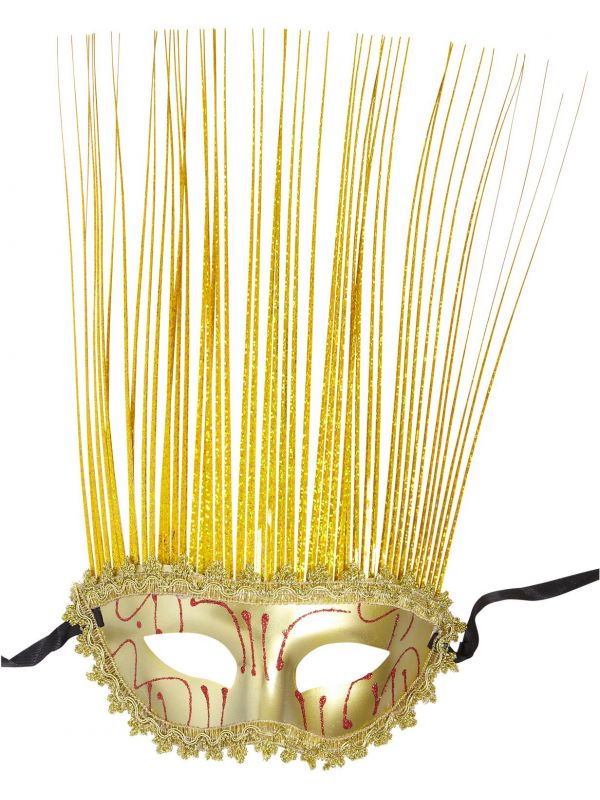 Gouden carnival oogmasker met kuif