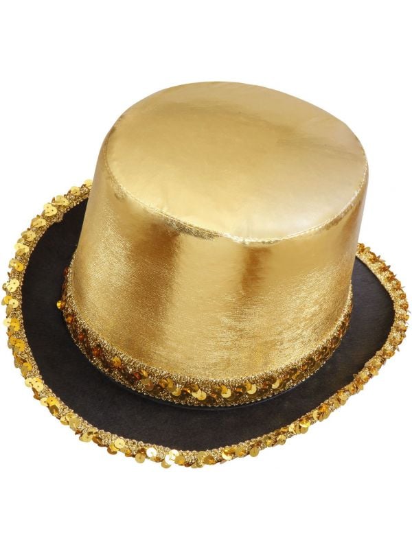 heuvel handel streep Gouden hoge hoed met pailletten rand | Carnavalskleding.nl