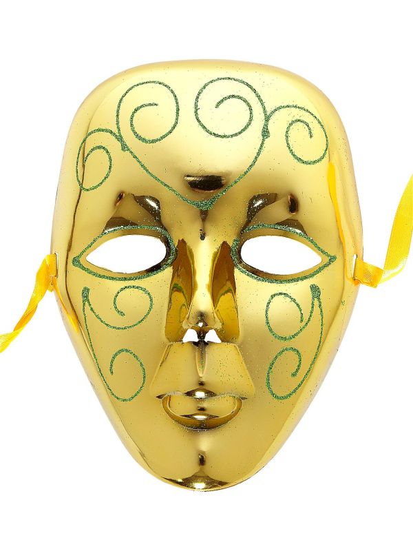 Helaas Cadeau helemaal Gouden masker met groene glitters | Carnavalskleding.nl