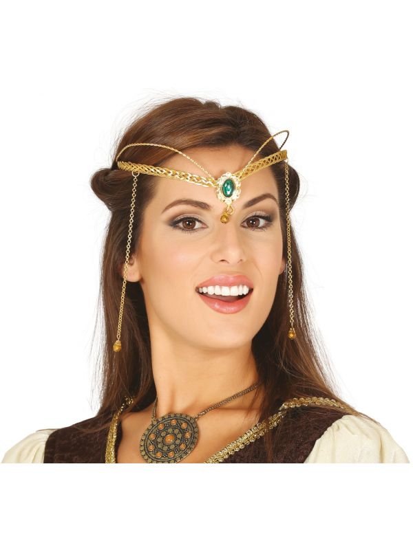 Gouden middeleeuwse hoofdband met steen
