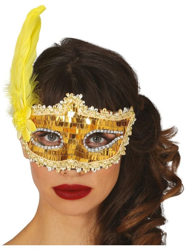 Gouden pailletten masker veer