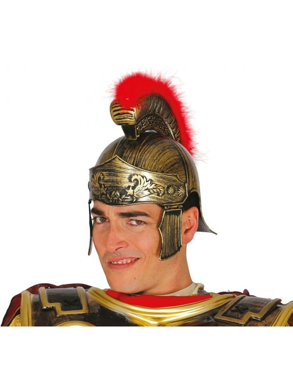 Gouden Romeinse strijder helm rode pluim