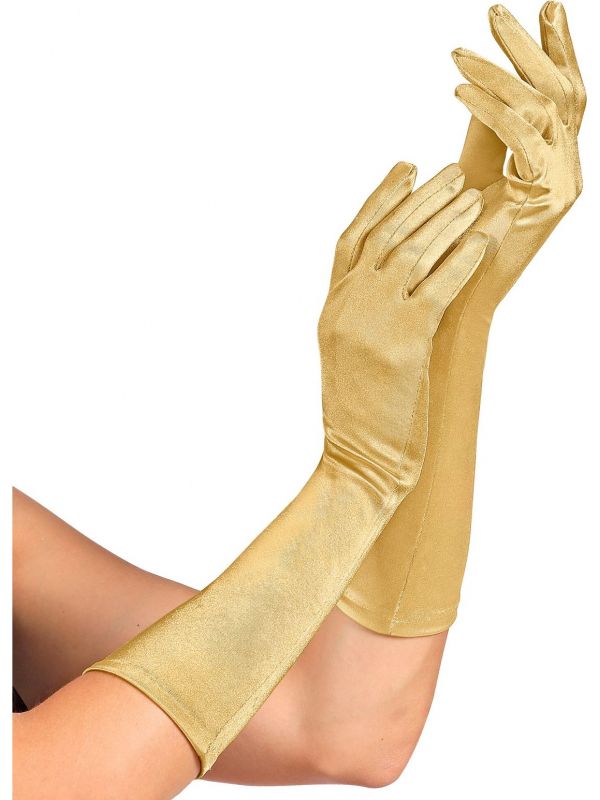 Gouden satijnen middellange handschoenen