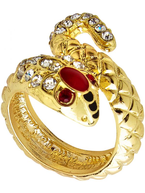 Gouden slangen ring met edelsteen