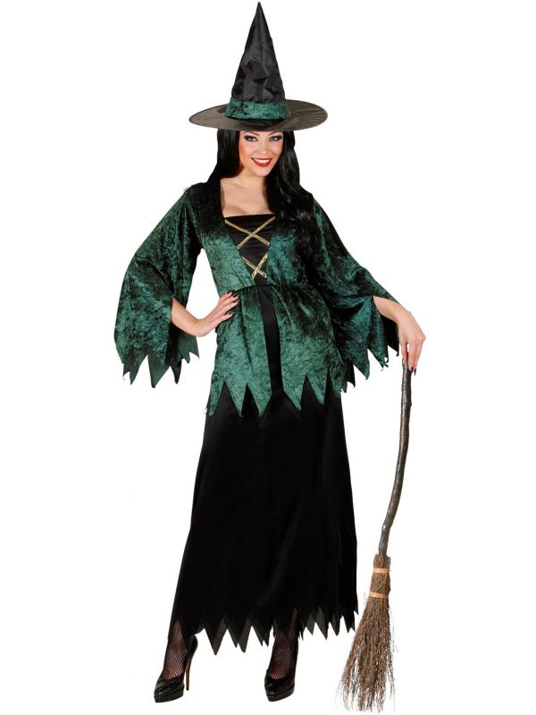 Groen-zwart heks kostuum