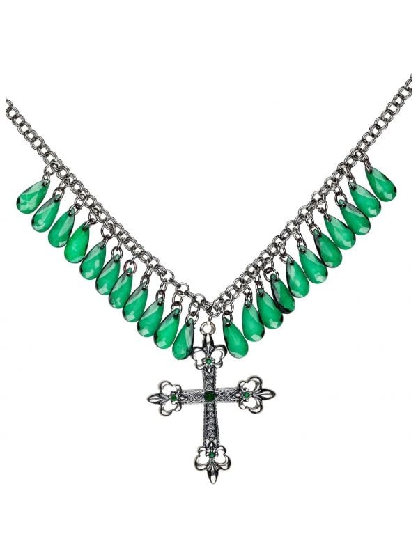 Groene gothic kruis ketting