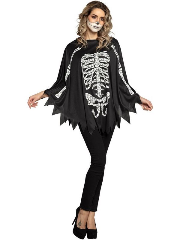 Halloween basic skelet poncho dames