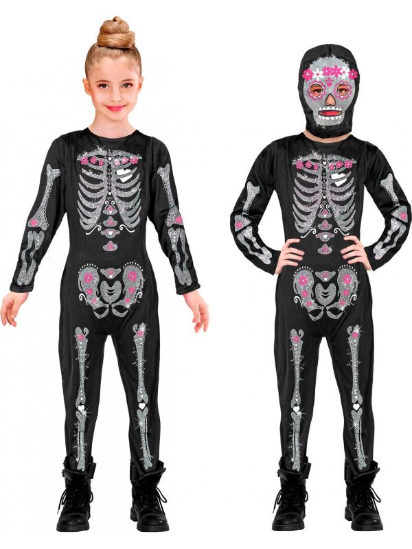 Halloween glitter skelet kostuum kind