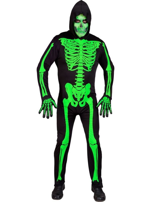 Halloween groene skelet kostuum heren