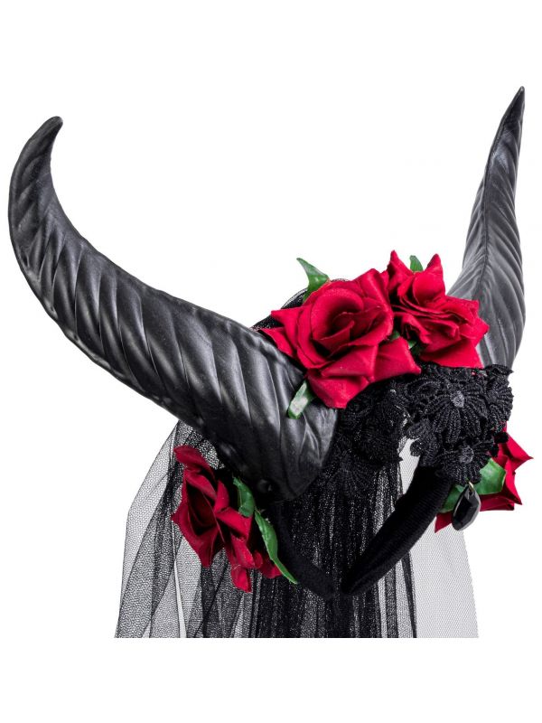 Halloween zwarte bruidsluier met hoorns
