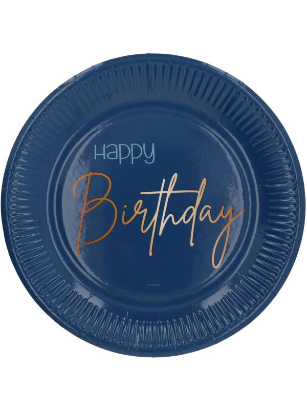 Happy Birthday elegant wegwerp bordjes blauw