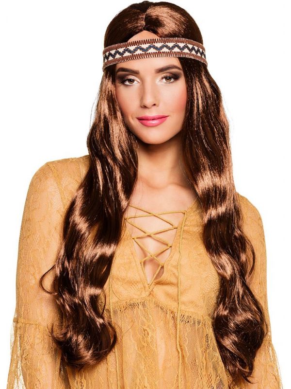 Harmony hippie pruik met hoofdband bruin