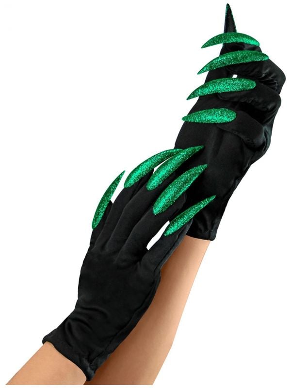 Heks handschoenen met groene nagels
