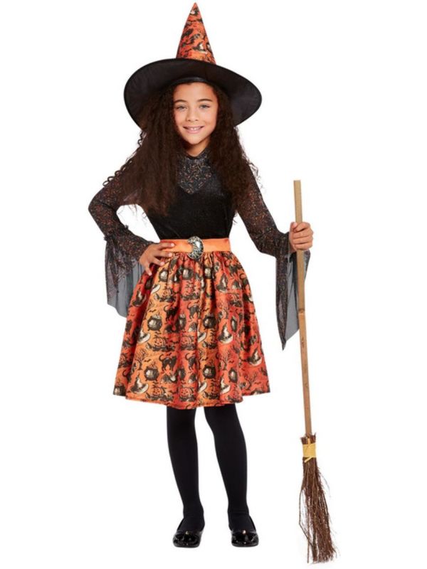 Heksen Meisjes Outfit Zwart en Oranje