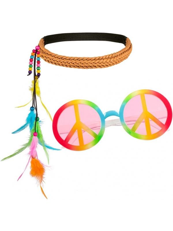 Hippie veren hoofdband en bril