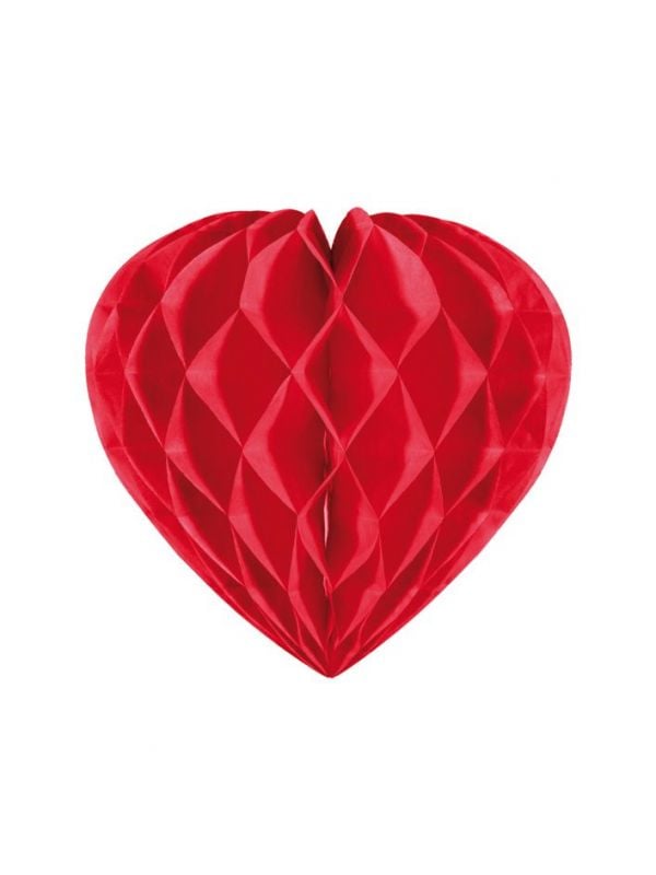 Honingraat hartvorm versiering rood 30cm